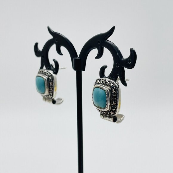 Turquoise Stud Earrings Southwestern Style Marked Sterling Silver 925 - Picture 6 of 6